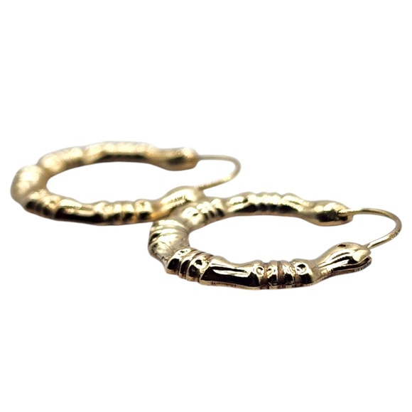 14 Karat Yellow Gold Textured Hoop Earrings #20462 - Picture 3 of 8